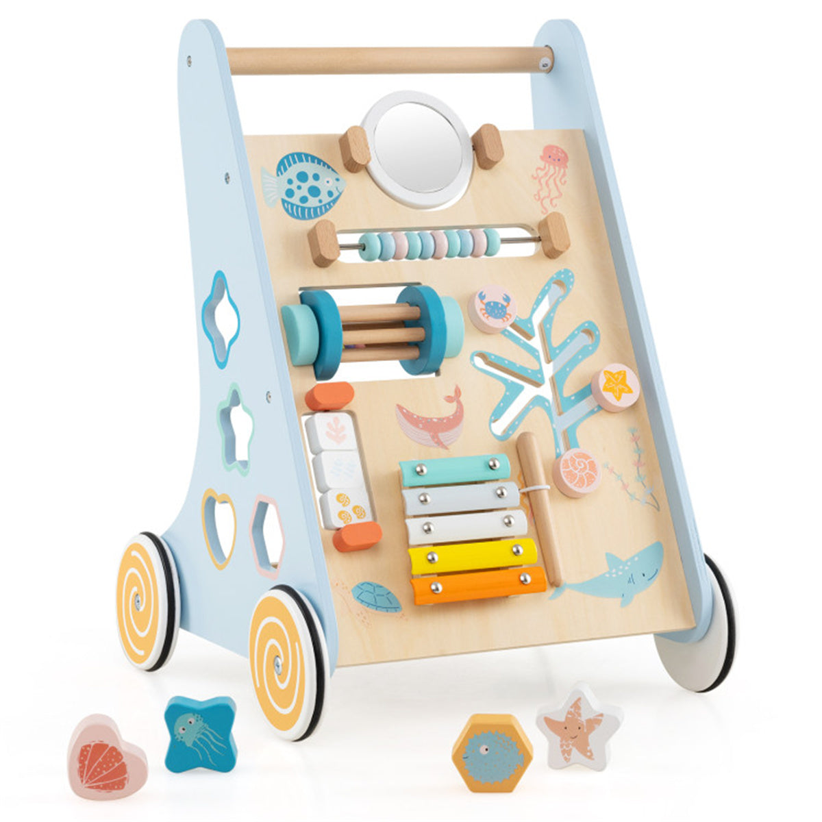 8-in-1 Blue Wooden Baby Walke