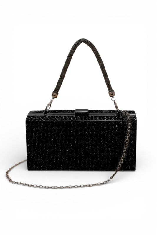 Convertible Top Handle Rhinestone Box Clutch Bag