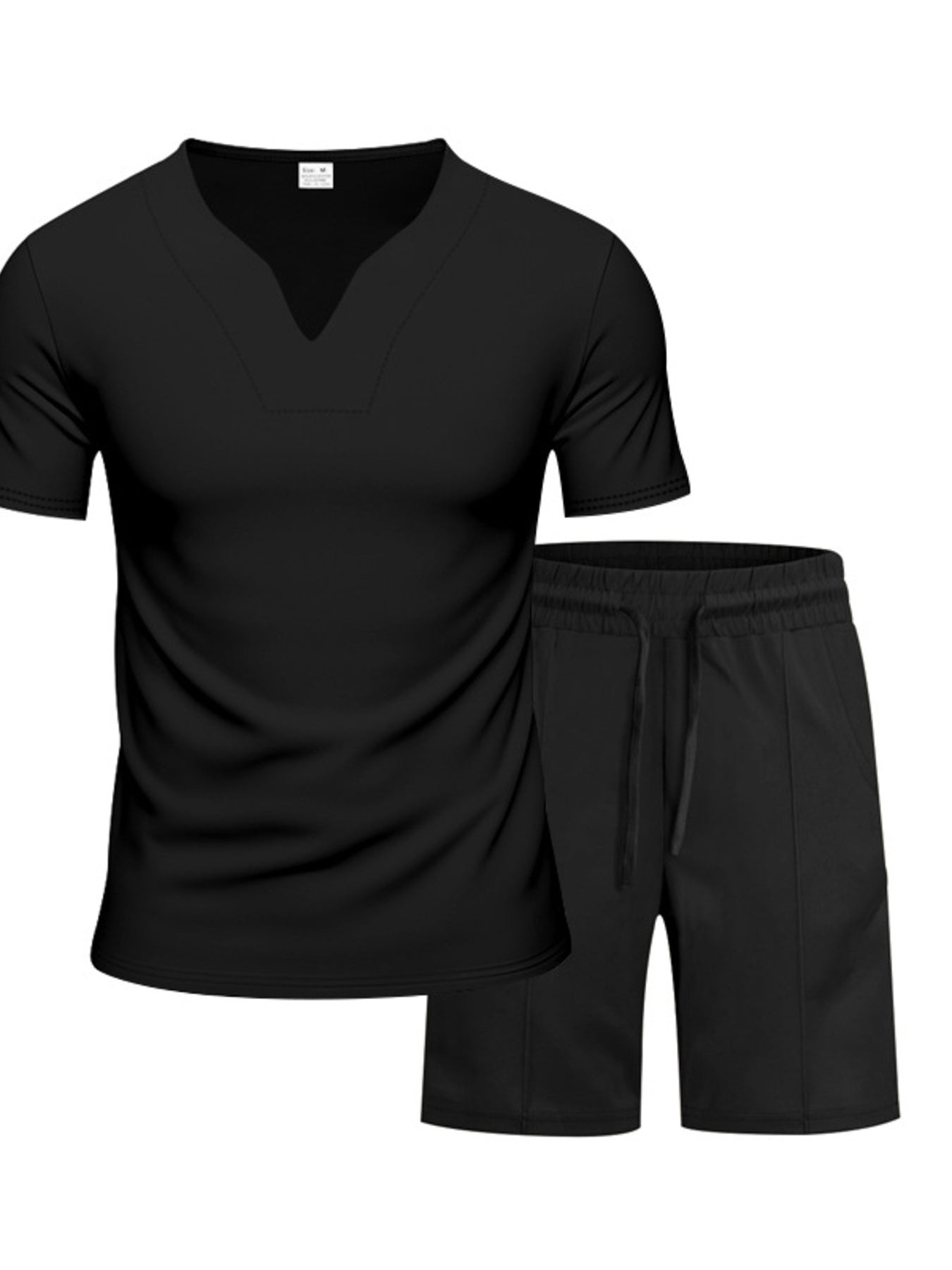 Men's Full Size V-Neck Short Sleeve T-Shirt and Shorts Set Plus Size