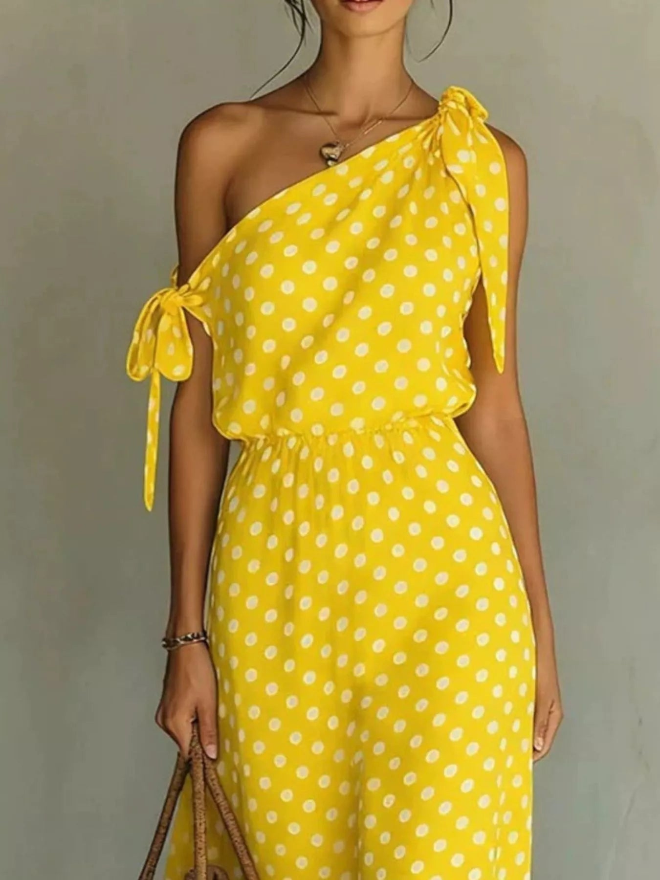 Polka Dot One-Shoulder Maxi Dress