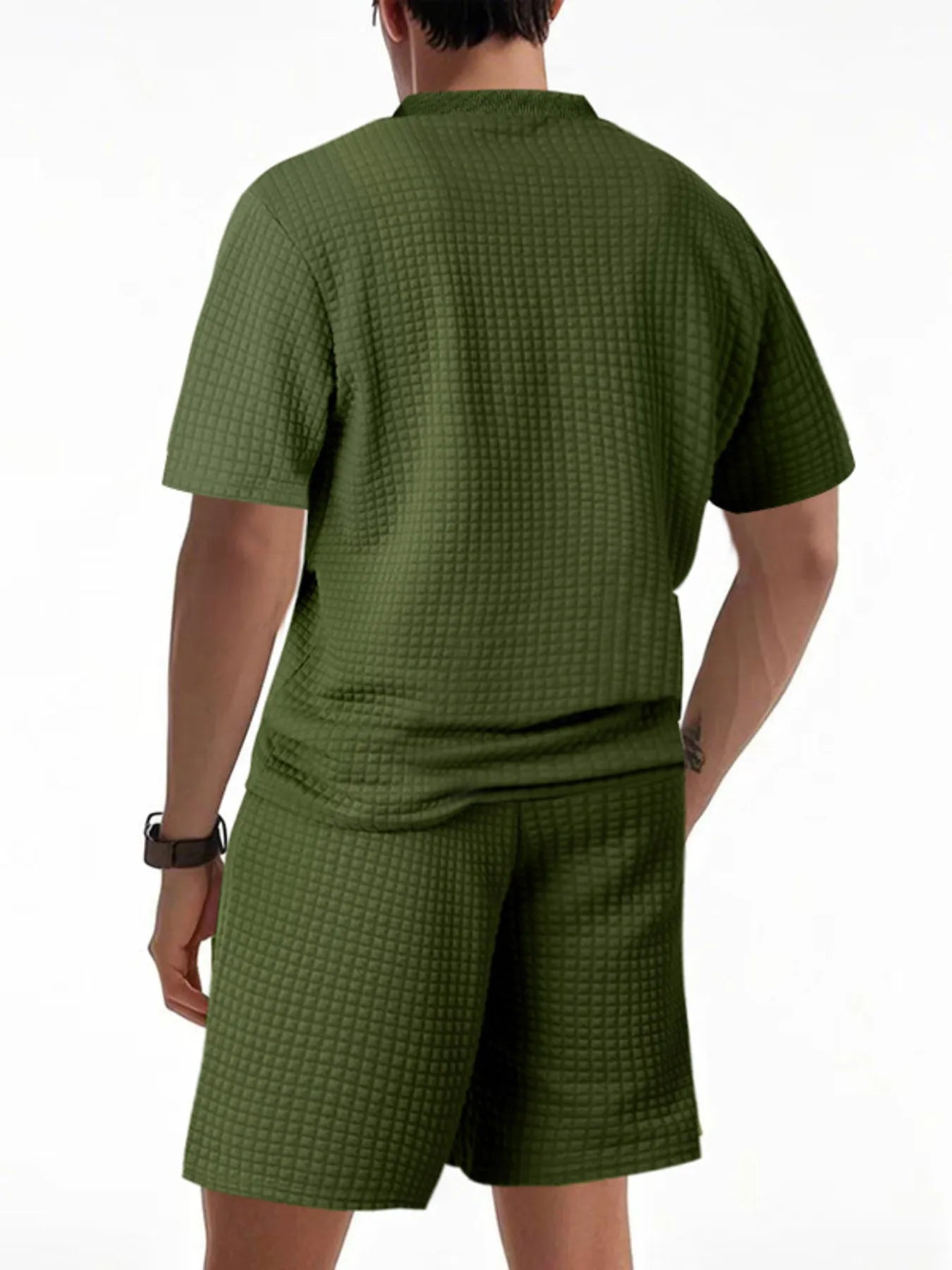 Men's Textured Round Neck Top and Shorts Set
