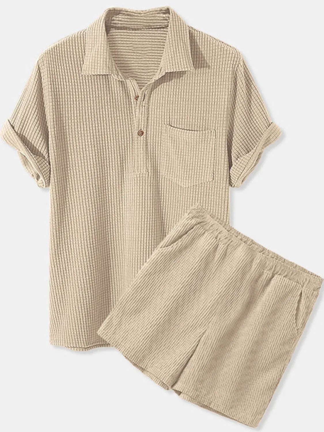 Men's Button Detail Short Sleeve Top and Shorts Set