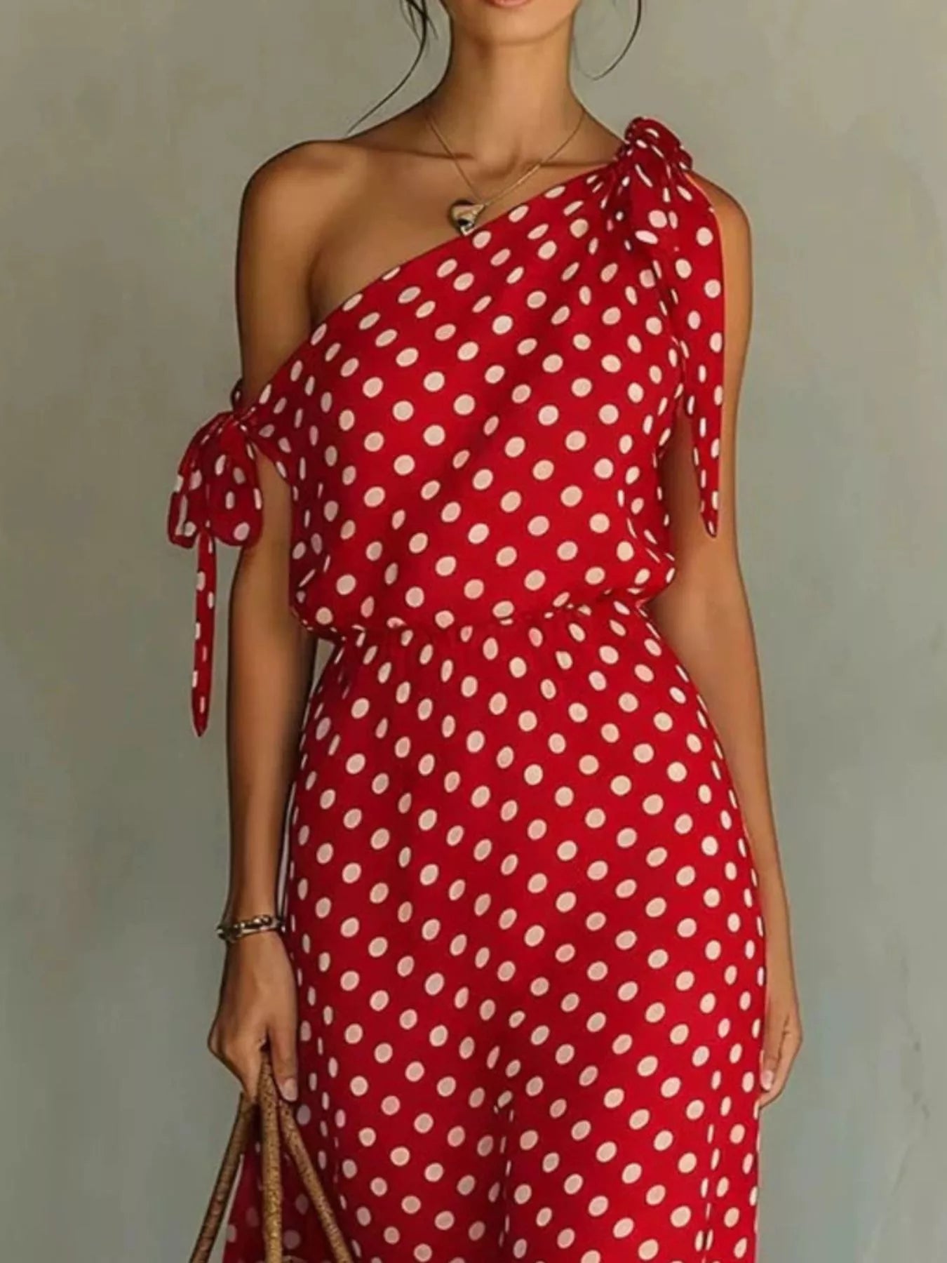 Polka Dot One-Shoulder Maxi Dress