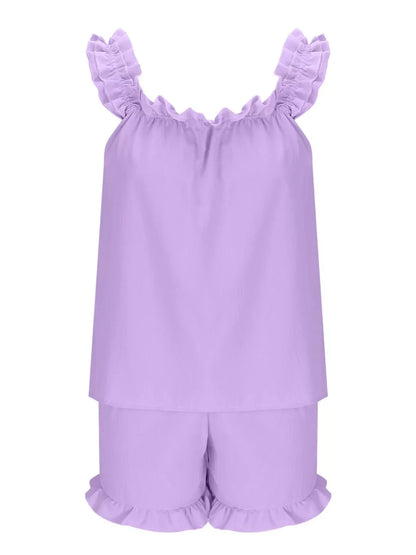 Ruffle Trim Sleeveless Top and Shorts Set