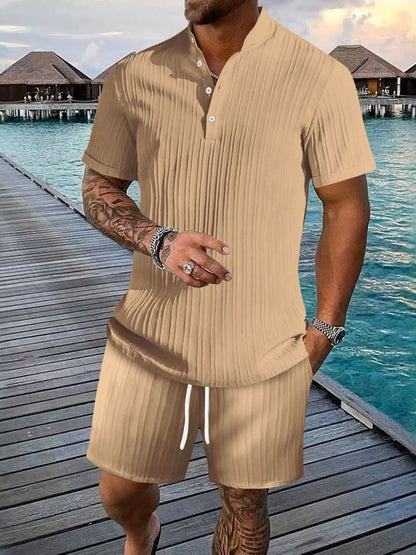 Men's Button Detail Short Sleeve Top and Shorts Set