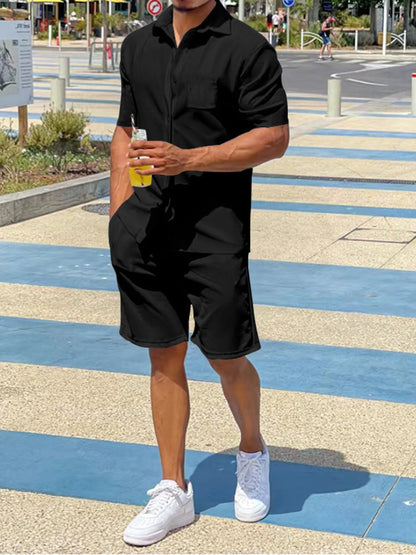 Men's Button Up Shirt and Shorts Set