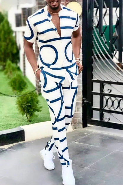 Men's Geo Print Short Sleeve Top and Pants Set