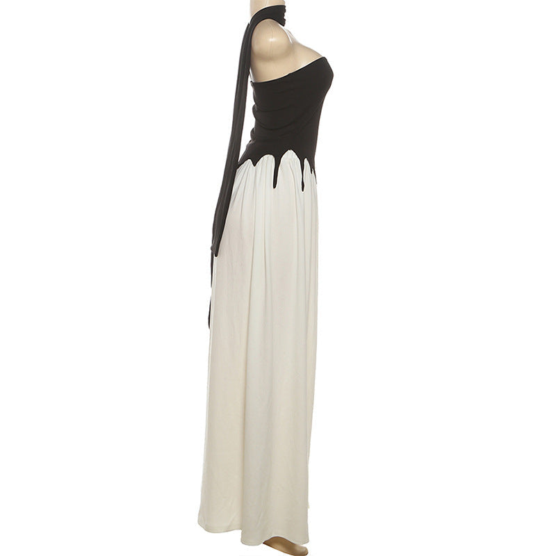 Strapless Backless Split Ribbon Skirt Set