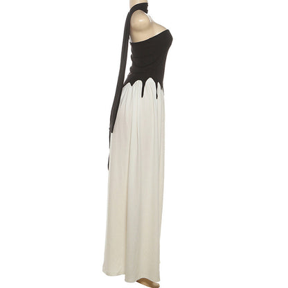 Strapless Backless Split Ribbon Skirt Set
