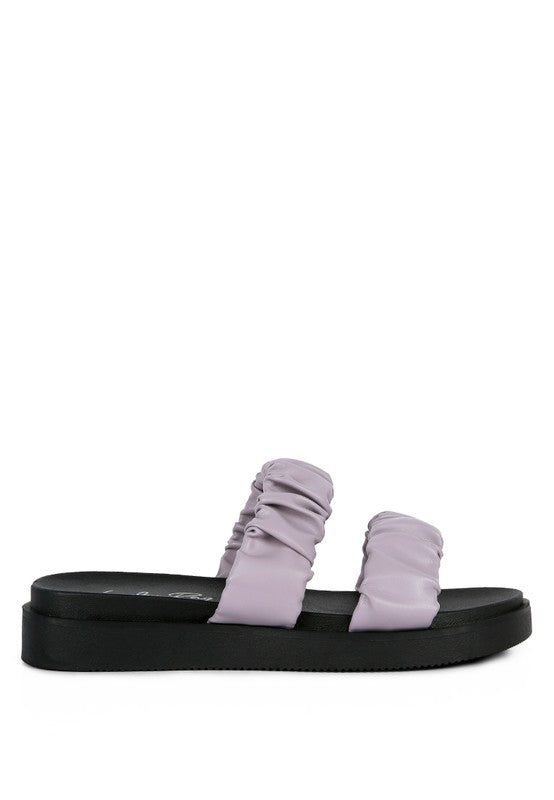 RUCHED STRAP PLATFORM SANDALS