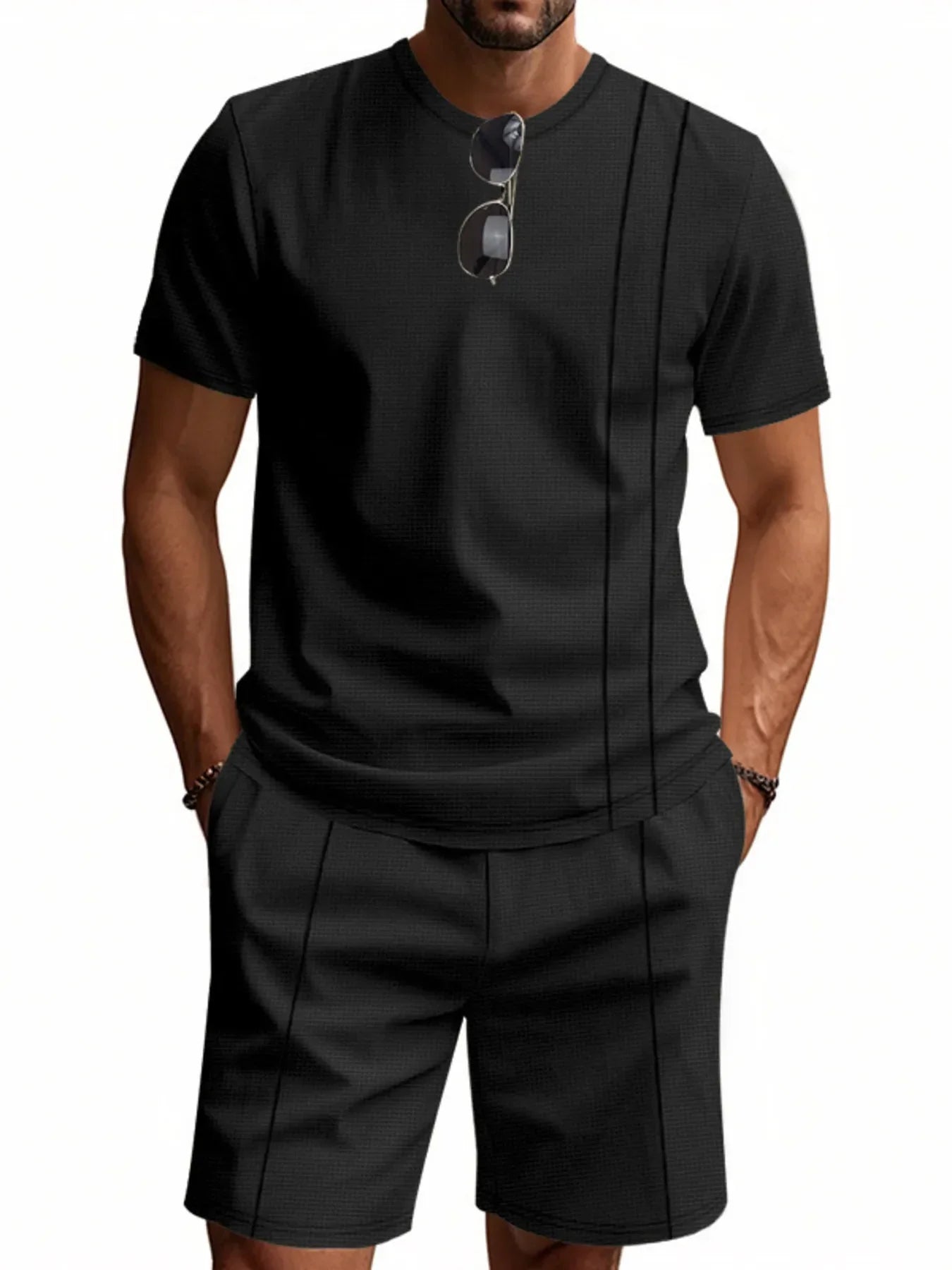 Men's Round Neck Short Sleeve Top and Shorts Set