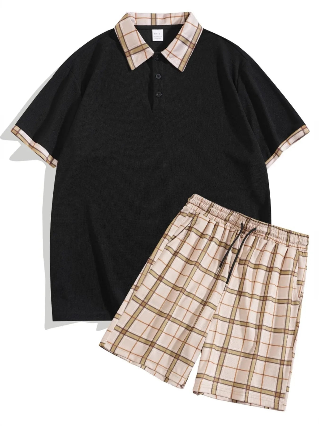 Men's Classic Plaid Collar Polo and Shorts Set