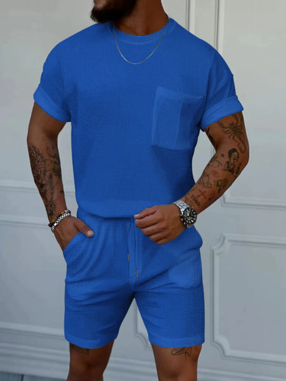 Men's Round Neck Short Sleeve Top and Shorts Set