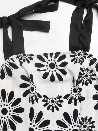 Floral Print Tie Strap Casual Dress