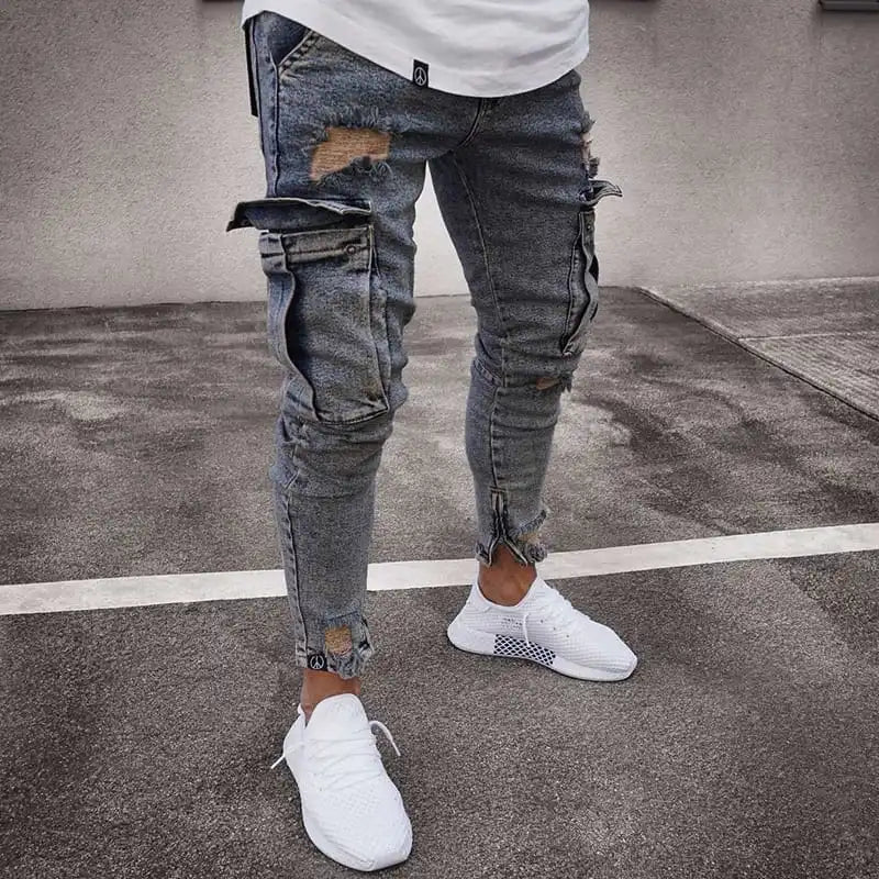 Men Plus Size Pocket Zipper Jeans