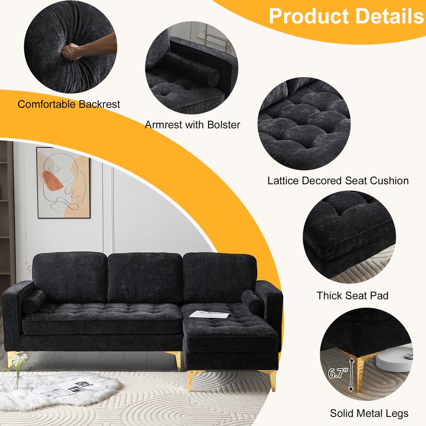 3-Seater With Footstool Chenille Rhombus