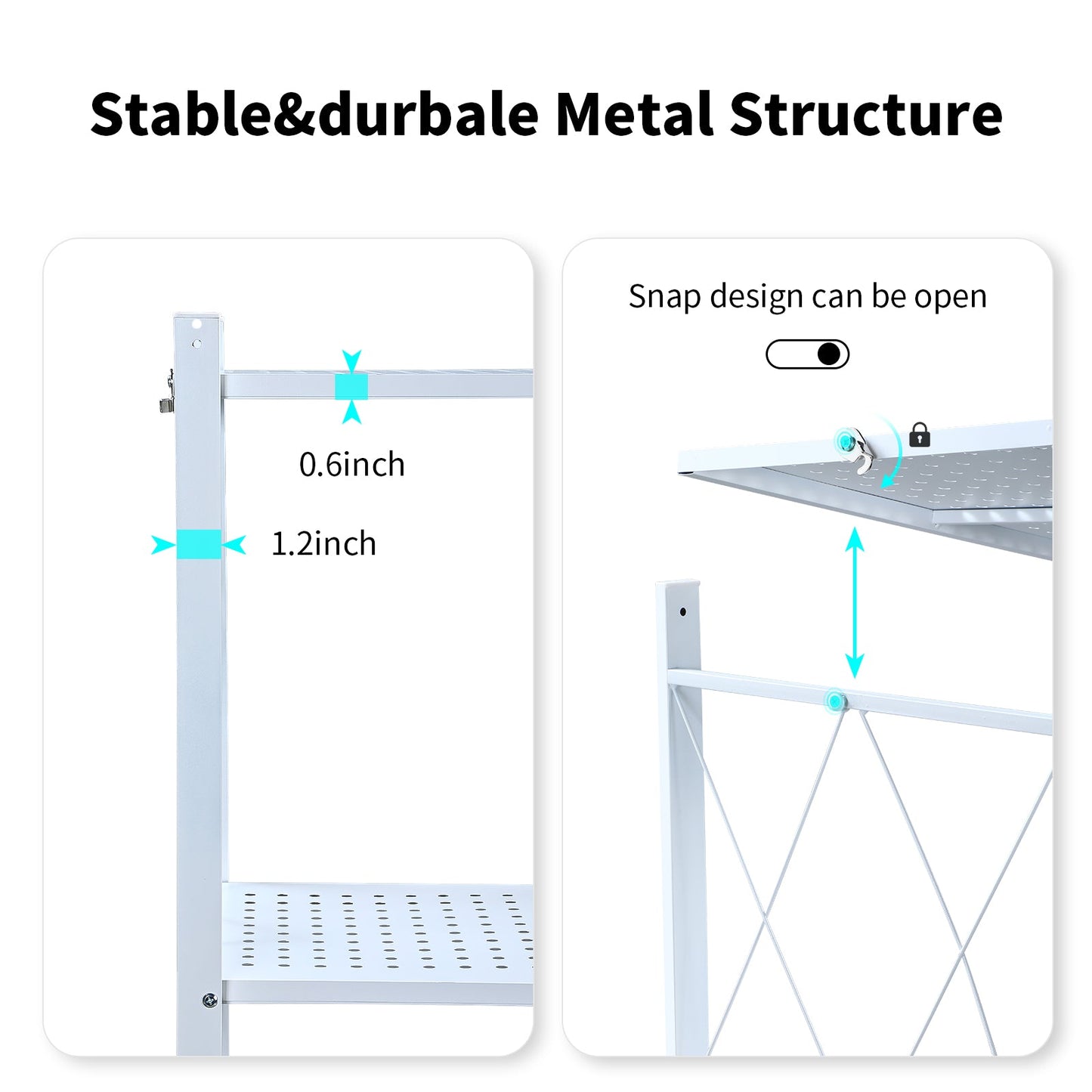 5 Tier White Heavy Duty Foldable Metal Organizer Shelves with Wheels