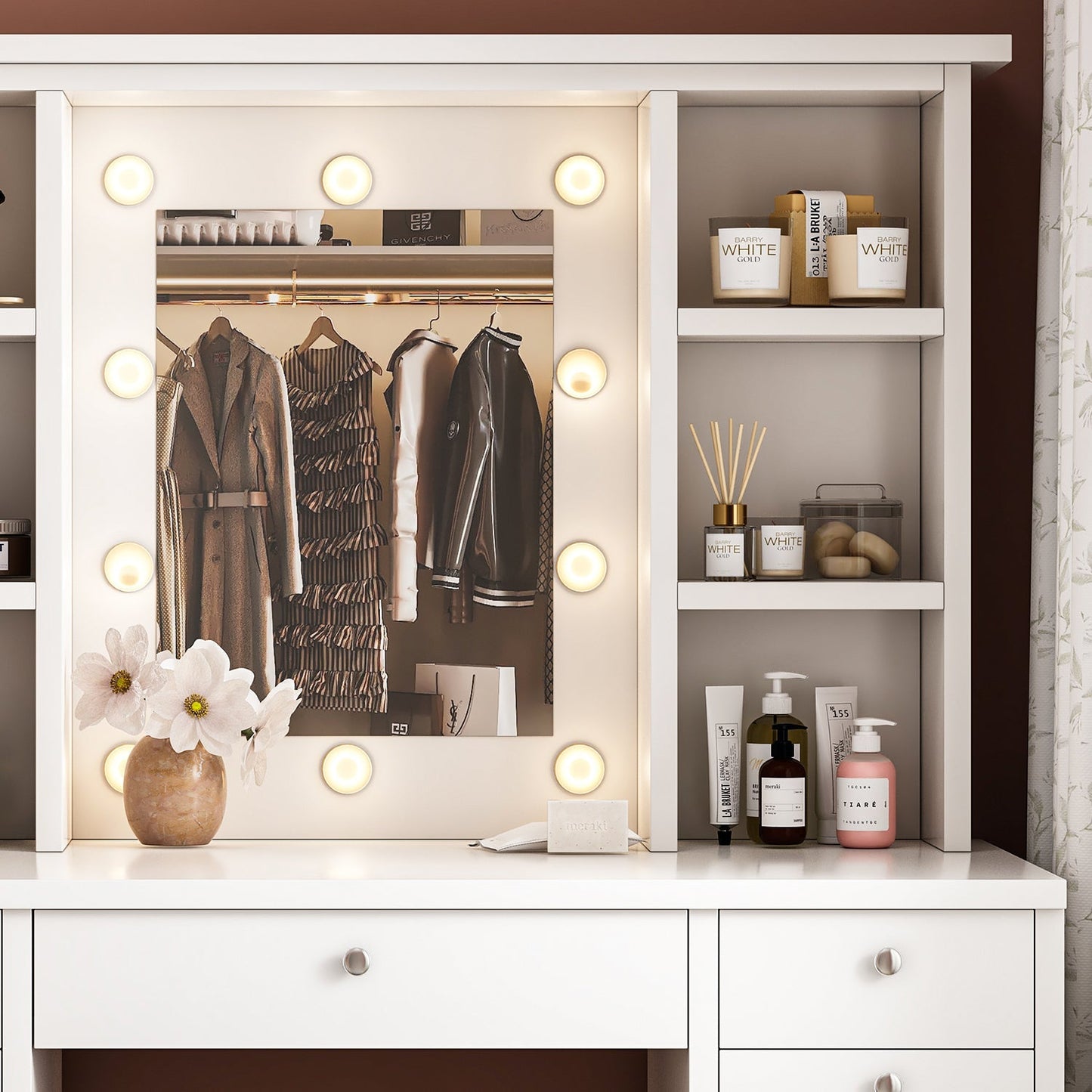 Vanity Desk with LED Lighted Mirror