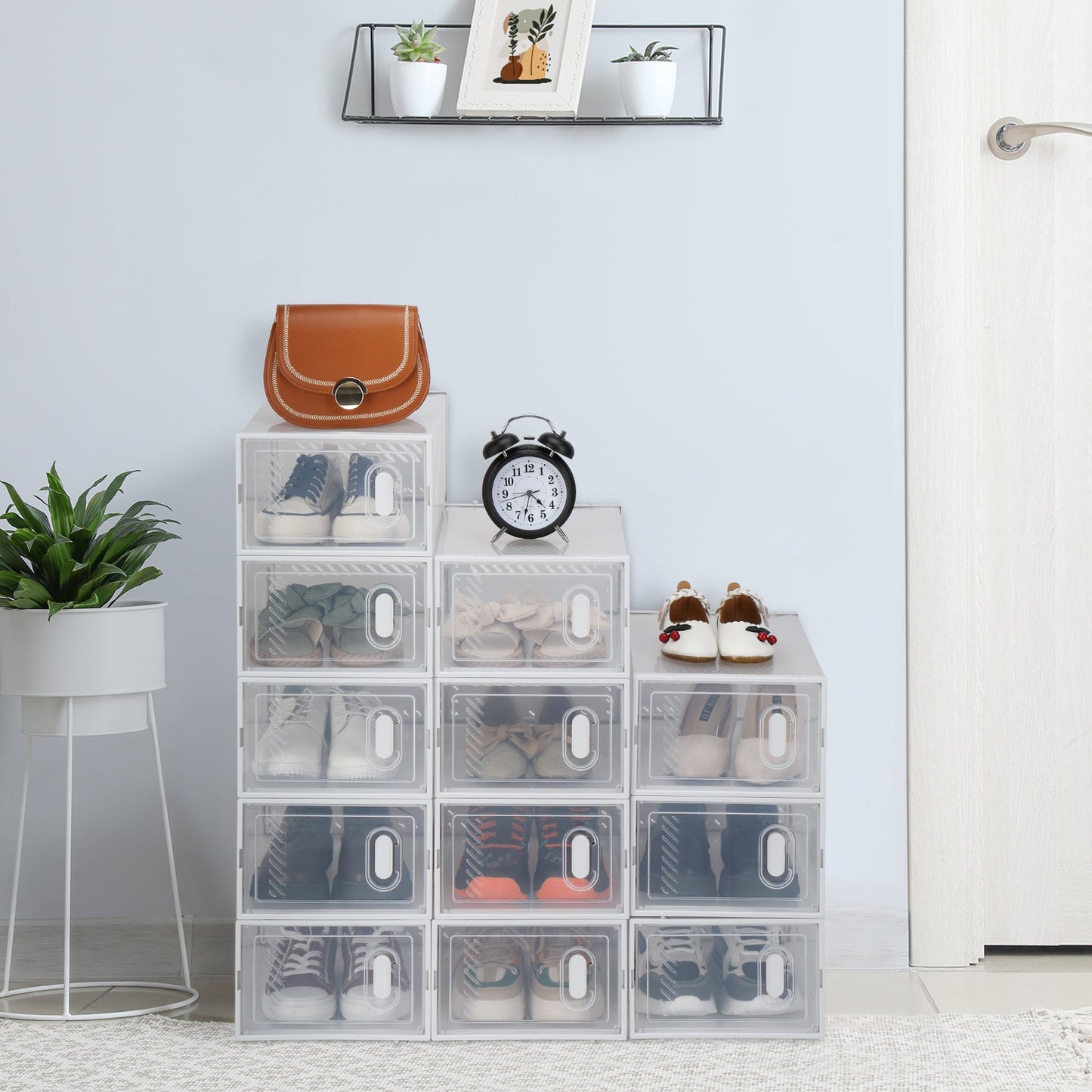 12 Pack Clear Stackable Shoe Storage - White