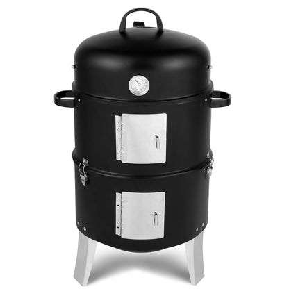 Vertical Steel Charcoal Smoker, Heavy Duty Double Layer Round BBQ Grill for Outdoor