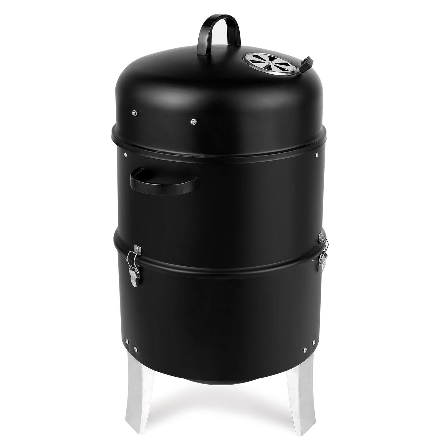 Vertical Steel Charcoal Smoker, Heavy Duty Double Layer Round BBQ Grill for Outdoor