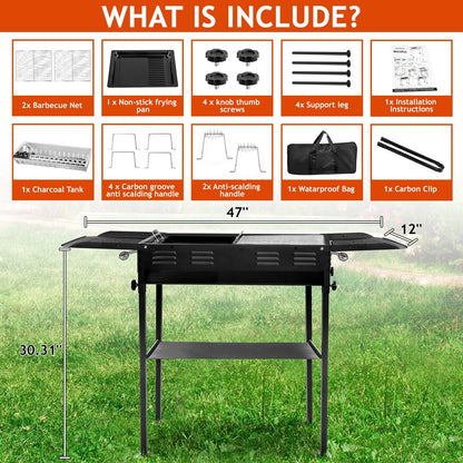 Portable Charcoal Grills for Outdoor BBQ, Foldable Kabob Barbecue Grill for Camping