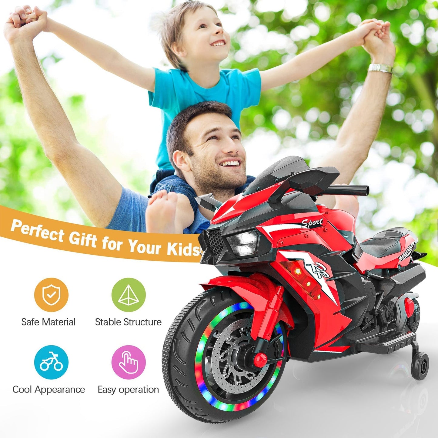 Kids Red Bluetooth Ride On Motorcycle - MONLANE