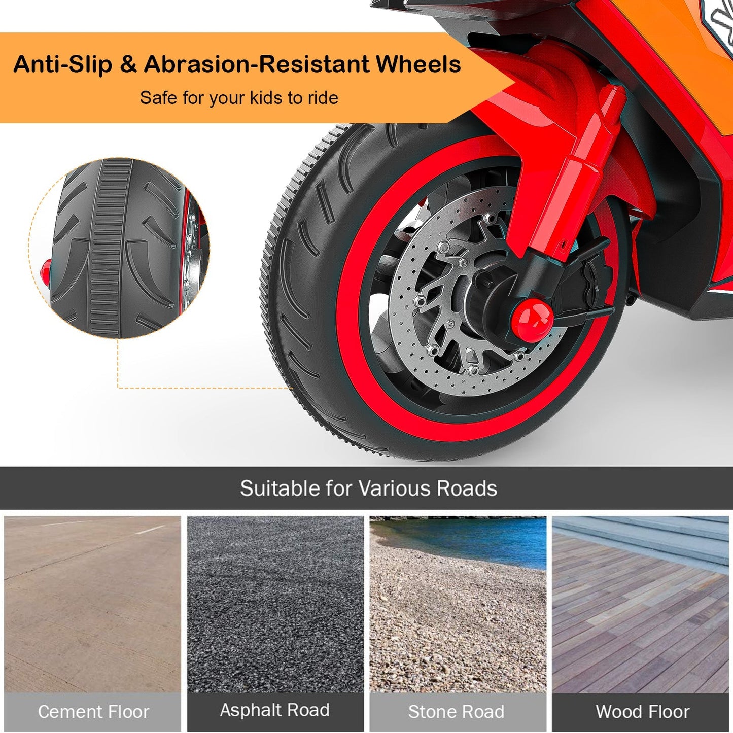 Kids Red Bluetooth Ride On Motorcycle - MONLANE