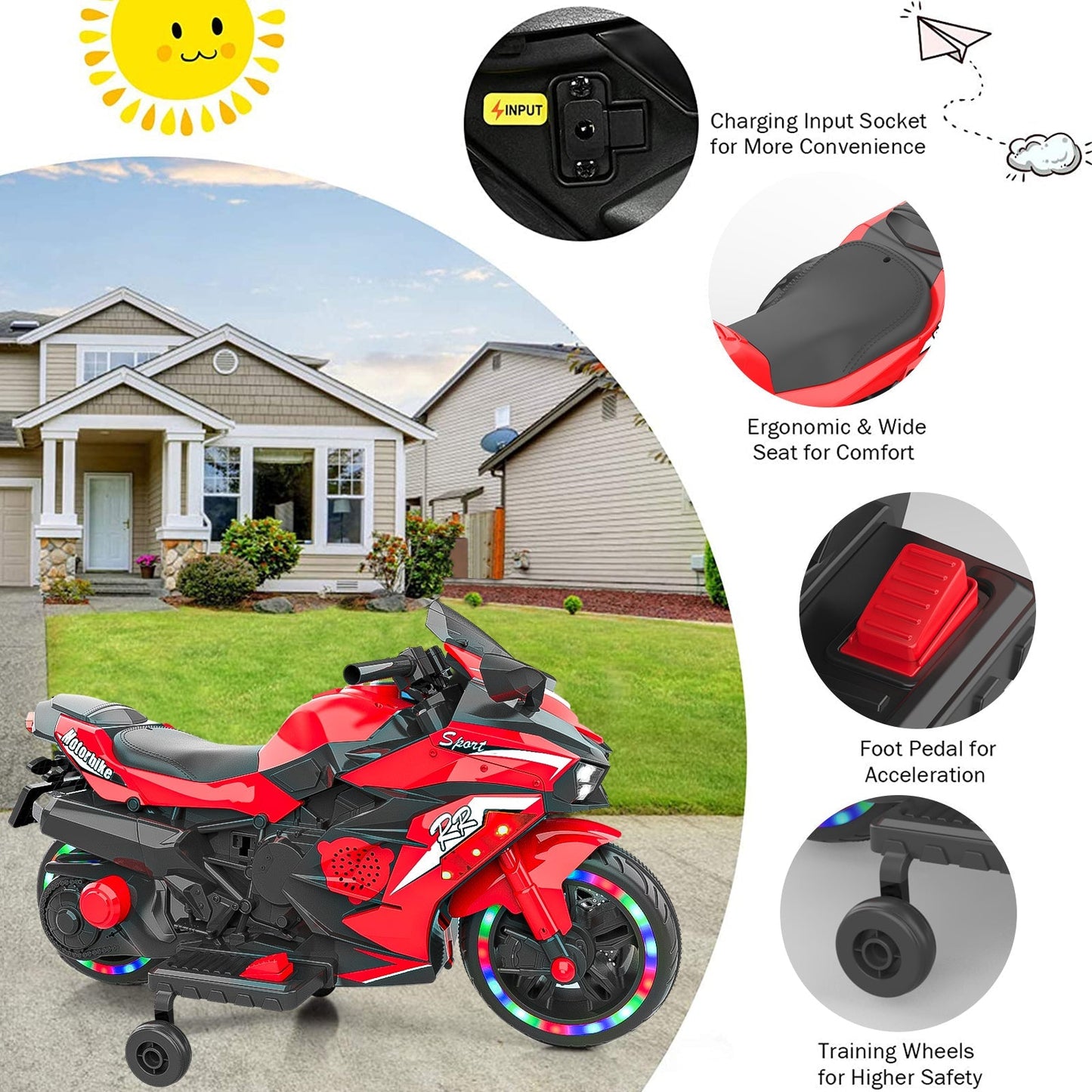 Kids Red Bluetooth Ride On Motorcycle - MONLANE