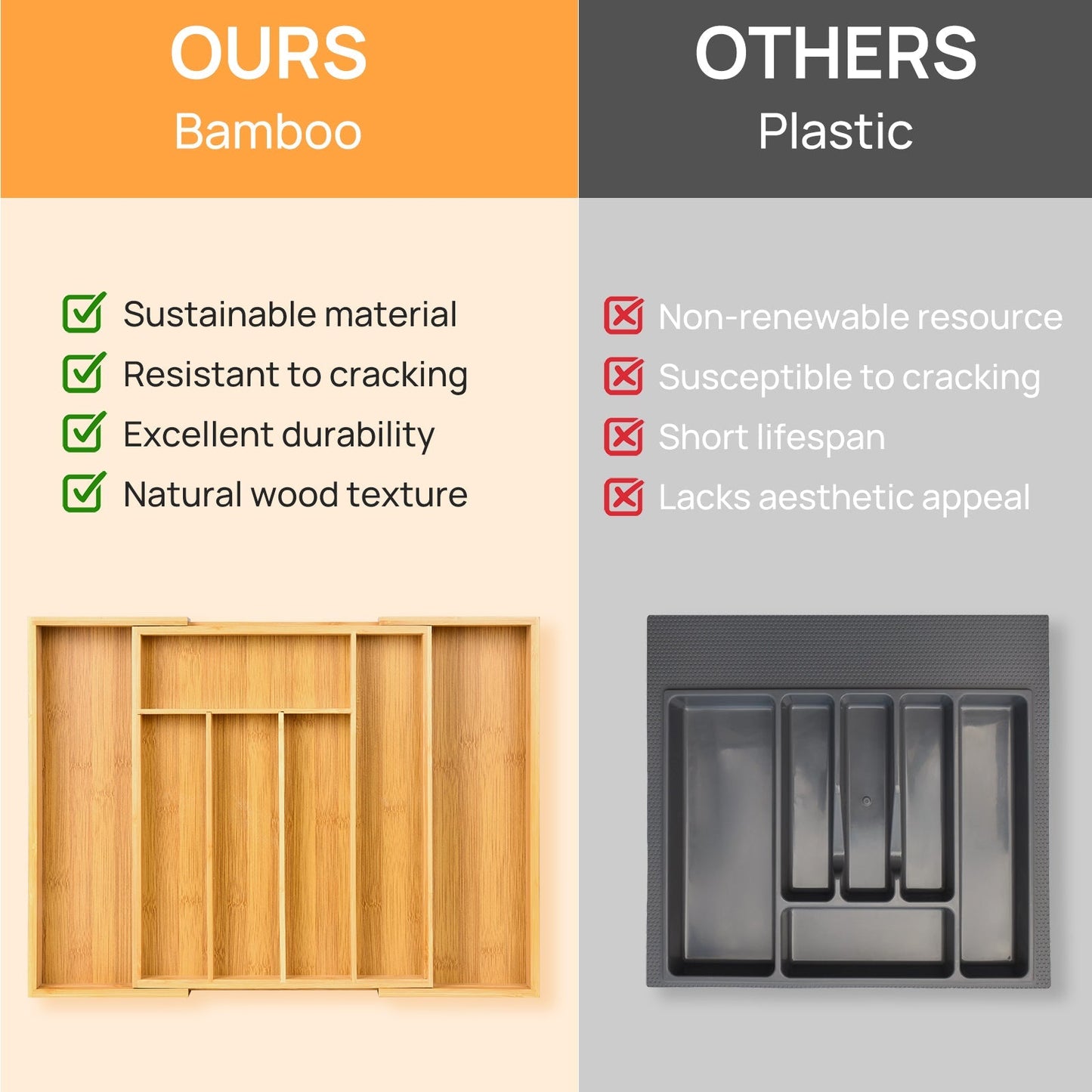 Expandable Bamboo Kitchen Drawer Organizer