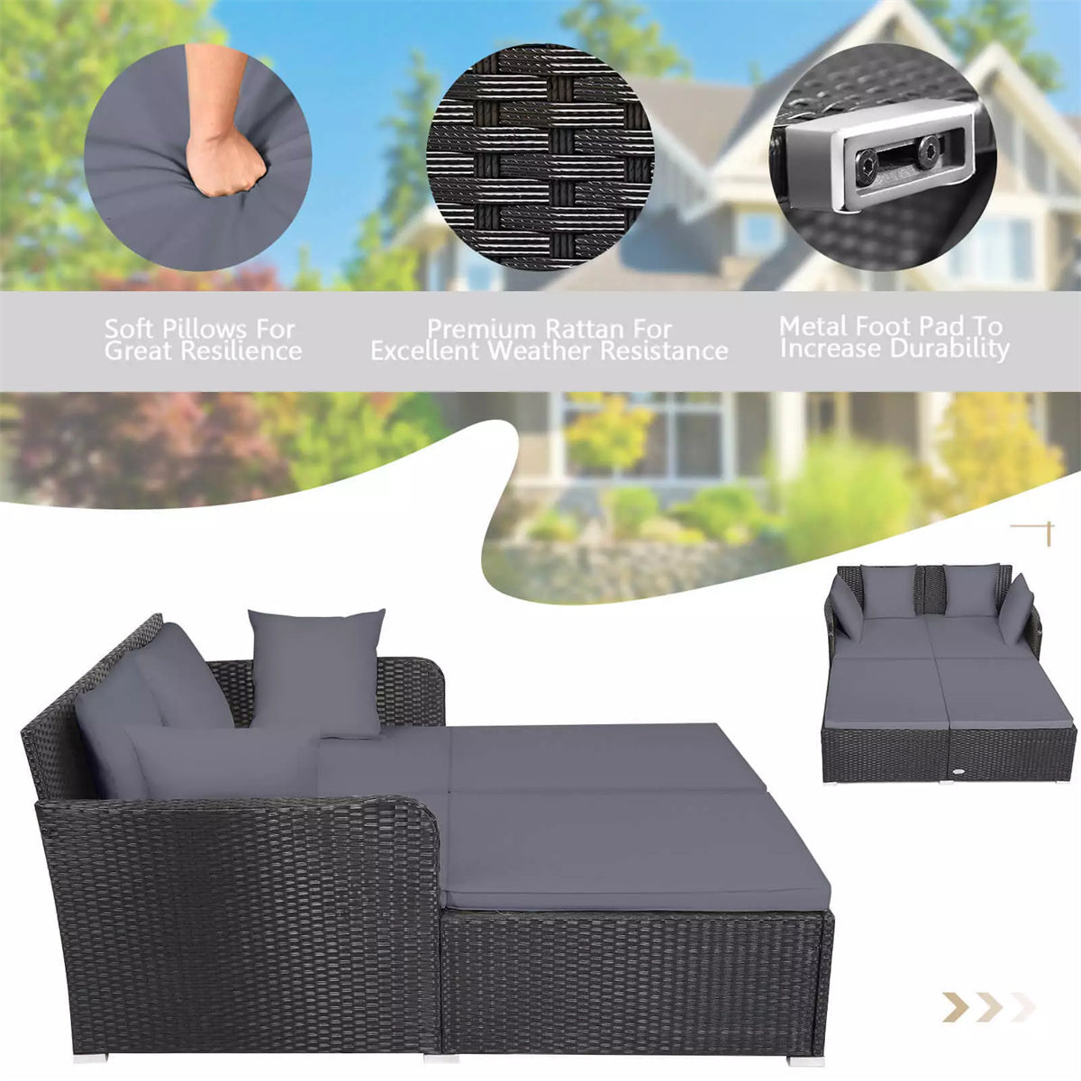 Gray Outdoor Rattan Daybed