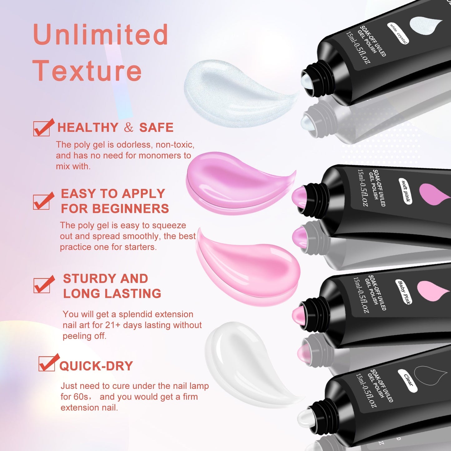 6 PCS Poly Gel Nail Kit with UV Lamp - MONLANE