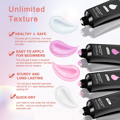 6 PCS Poly Gel Nail Kit with UV Lamp - MONLANE