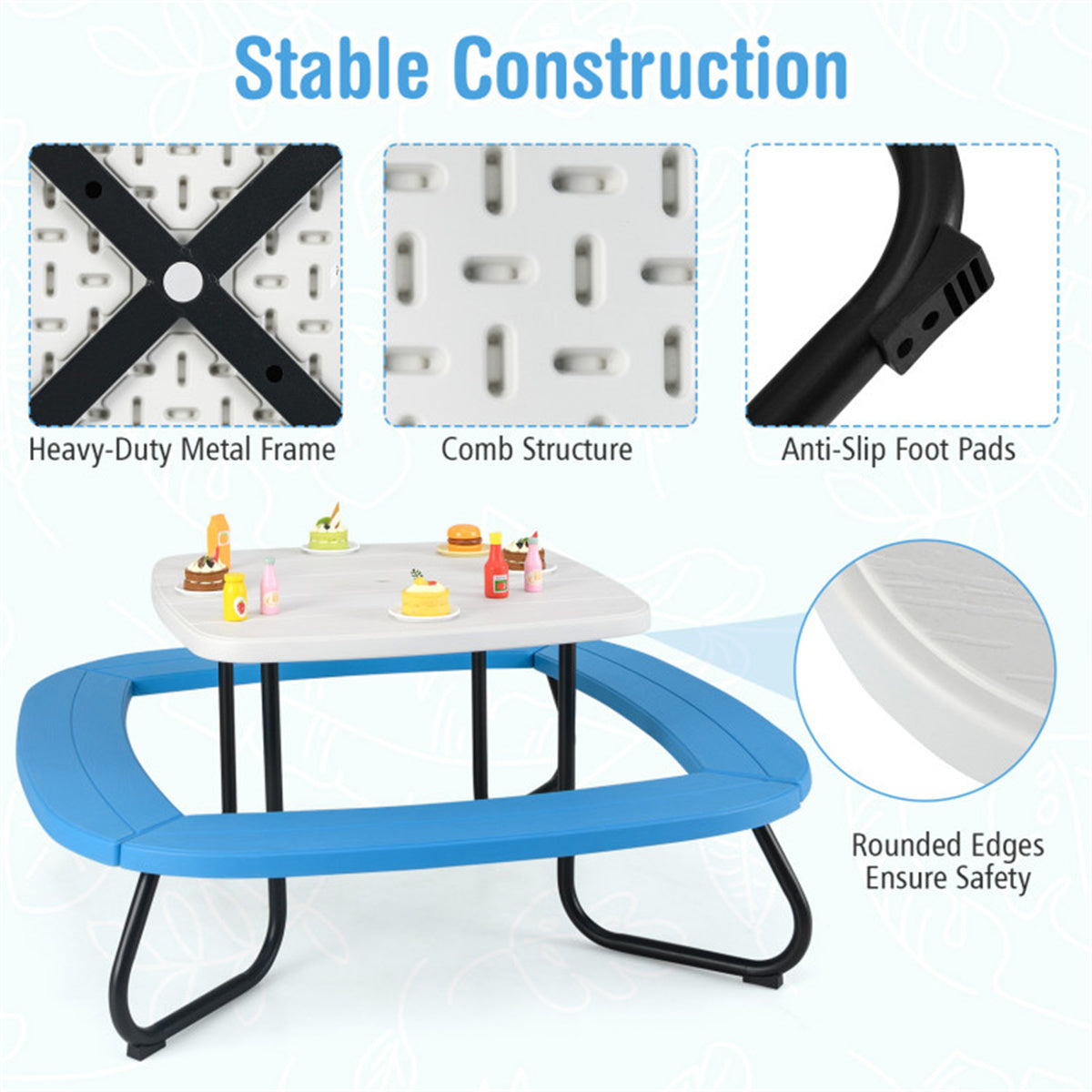 Kids Outdoor Picnic Table With Umbrella -White