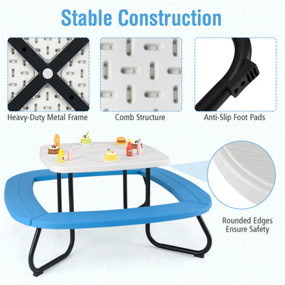 Kids Outdoor Picnic Table With Umbrella -White