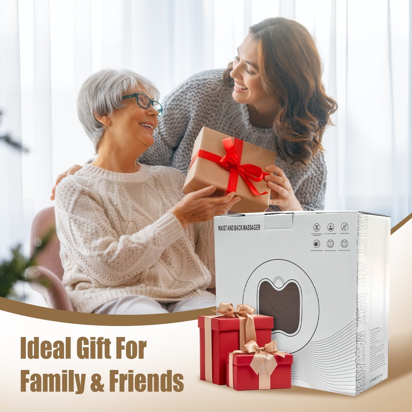 Cordless Lumbar Massager with 4 3D Kneading Nodes & Heating