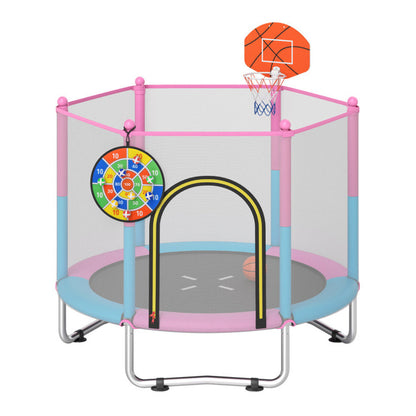 3-in-1 Kids Trampoline 60" with Basketball Hoop & Dartboard