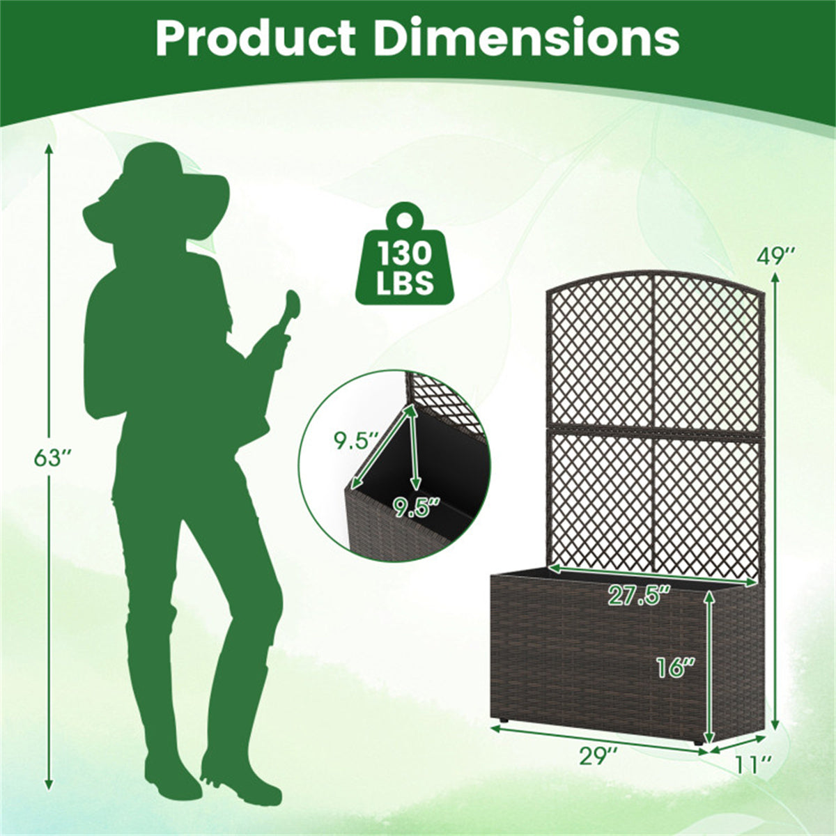 49" Brown PE Rattan Raised Garden Bed