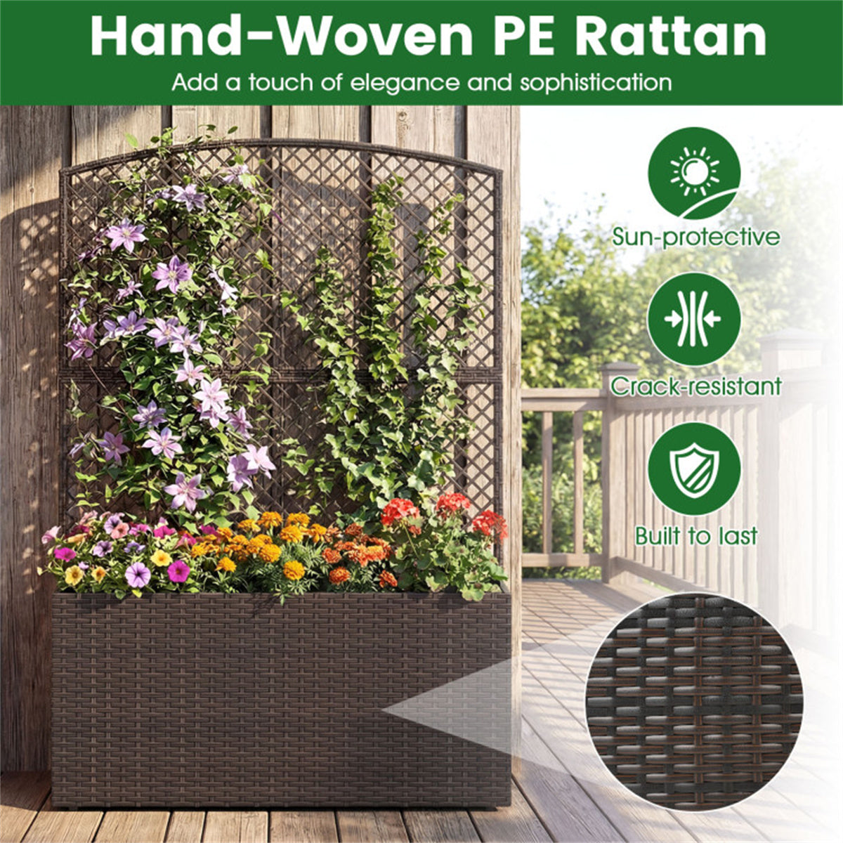 58" Brown PE Rattan Raised Garden Bed