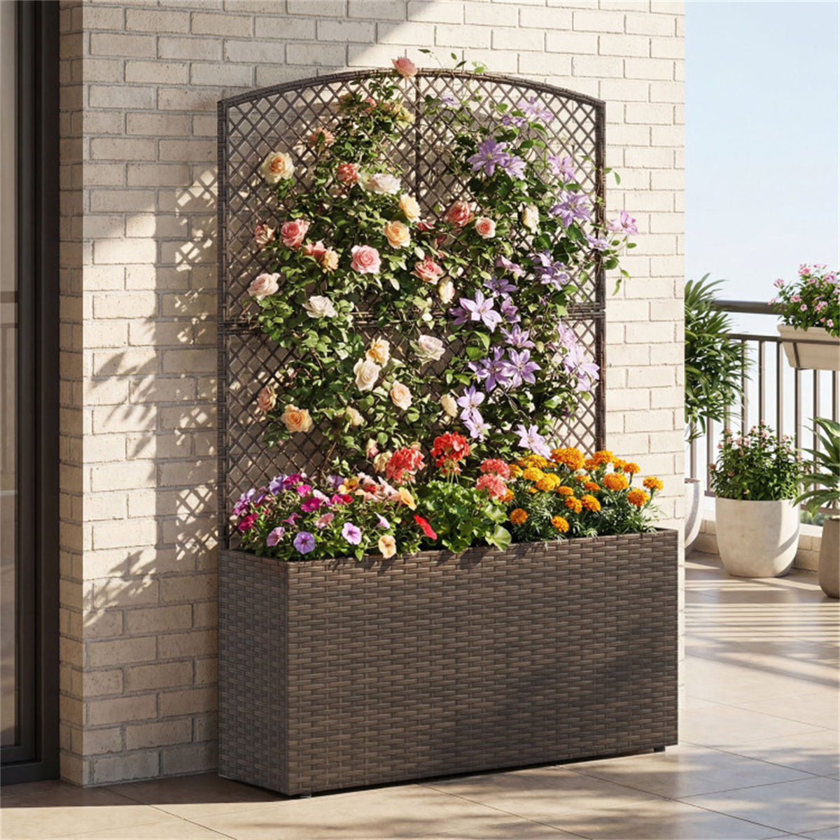 58" Brown PE Rattan Raised Garden Bed