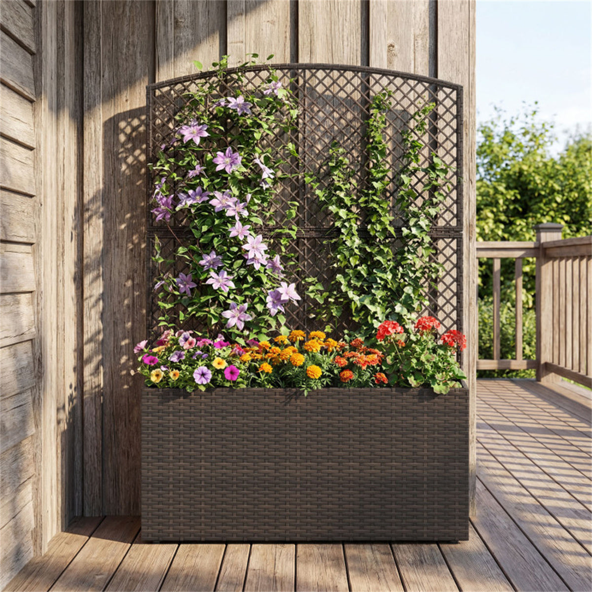 58" Brown PE Rattan Raised Garden Bed