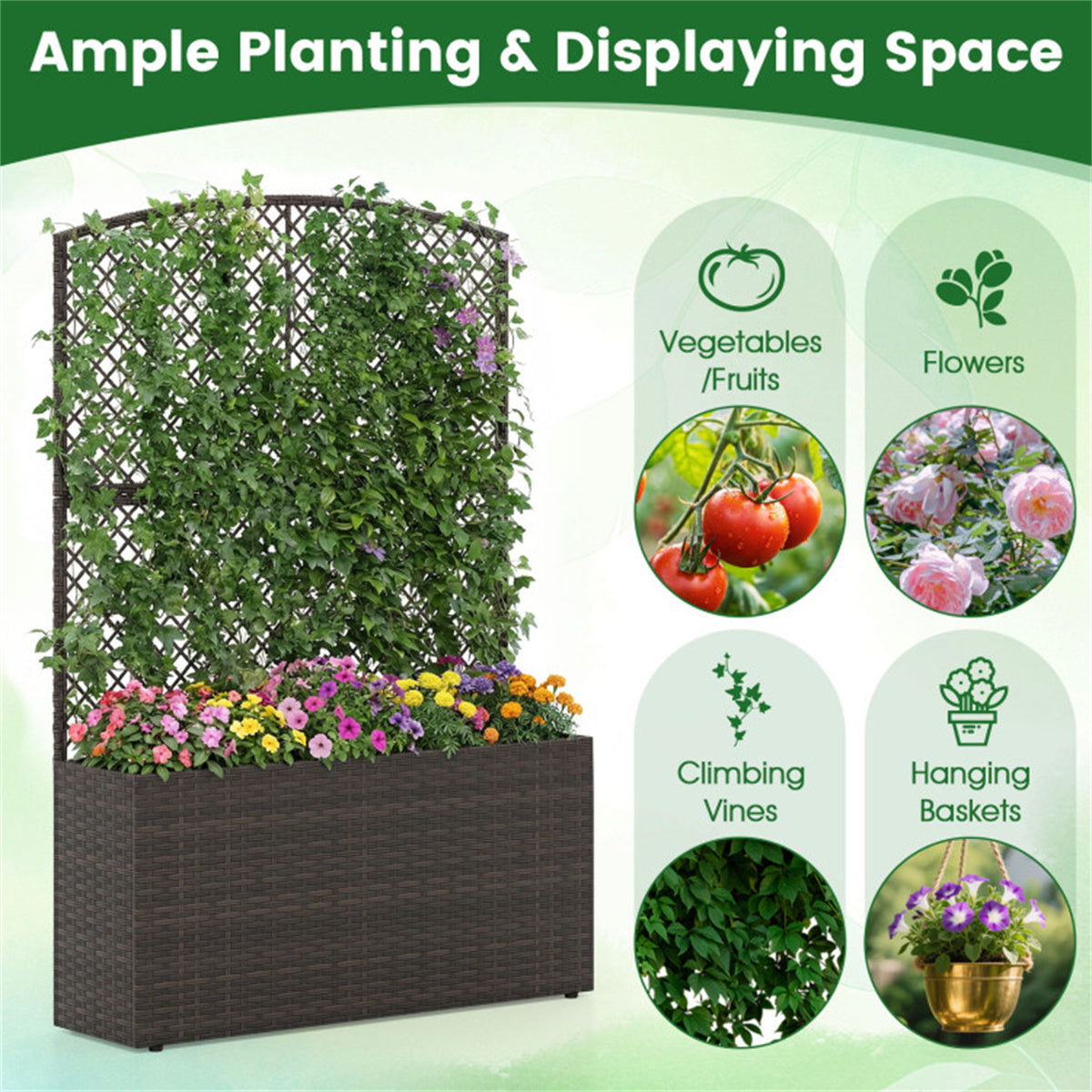 58" Brown PE Rattan Raised Garden Bed