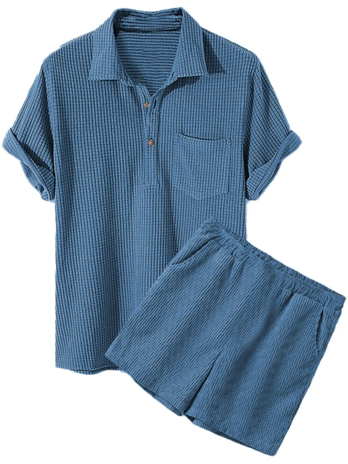 Men's Button Detail Short Sleeve Top and Shorts Set