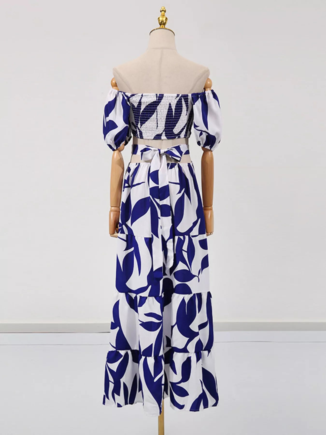 Off-Shoulder Cutout Leaf Print Dress