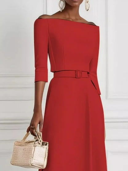 Elegant Off-Shoulder Belted Maxi Dress