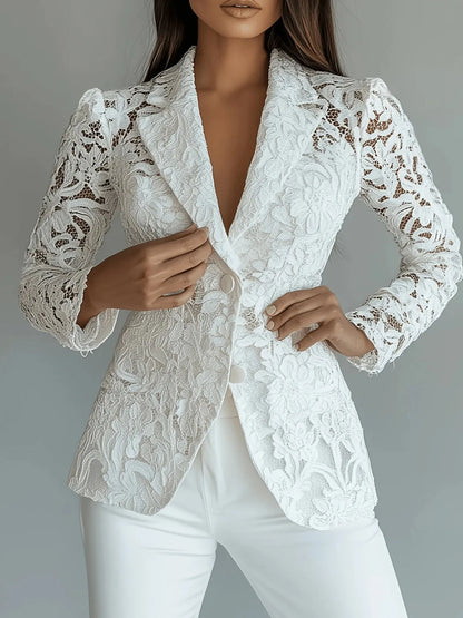 Floral Lace Single-Breasted Blazer 