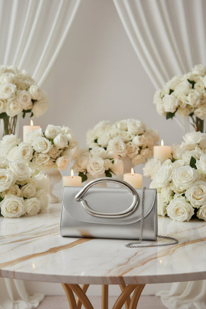 Metal Handle Metallic Clutch Bag