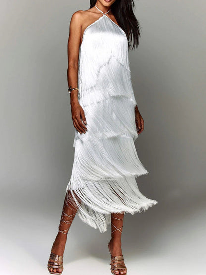 Fringe Halter Neck Maxi Dress