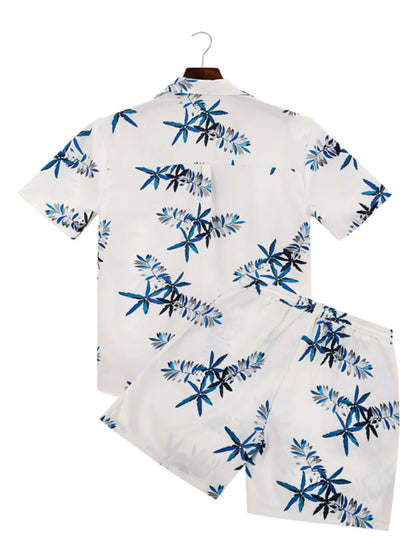 Men's Printed Button Up Shirt and Shorts Set