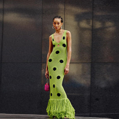 knitted dress with tassel suspender long skirt